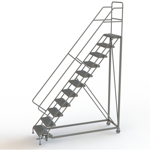Safety Slope Rolling Ladder, 11 Steps, Serrated, 50° Incline, 110" High Ontario Packaging