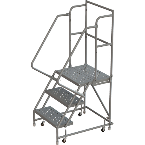 Escabeaux roulants &agrave; dessus profond, 3 marches, Largeur de la marche 16", Hauteur de la plateforme 30", Acier Ontario Packaging