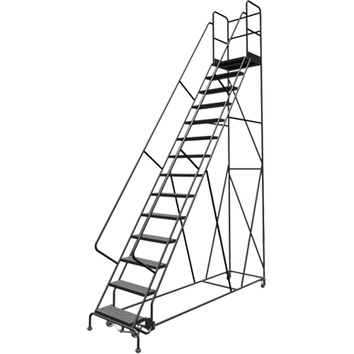 Deep Top Step Rolling Ladder, 14 Steps, 24" Step Width, 140" Platform Height, Steel Ontario Packaging