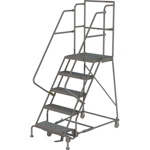 Deep Top Step Rolling Ladder, 5 Steps, 24" Step Width, 50" Platform Height, Steel Ontario Packaging