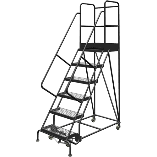 Deep Top Step Rolling Ladder, 6 Steps, 24" Step Width, 60" Platform Height, Steel Ontario Packaging
