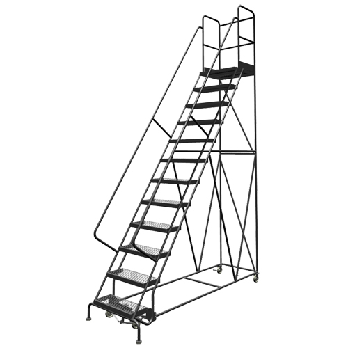 Deep Top Step Rolling Ladder, 10 Steps, 24" Step Width, 100" Platform Height, Steel Ontario Packaging