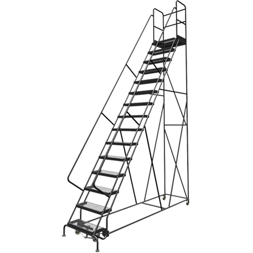 Deep Top Step Rolling Ladder, 15 Steps, 24" Step Width, 150" Platform Height, Steel Ontario Packaging