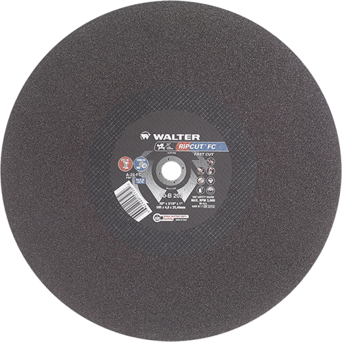 Ripcut Stainless Steel & Steel Cut-Off Wheel for Stationary Saws, 20" x 3/16", 1" Arbor, Type 1, Aluminum Oxide, 3000 RPM Ontario Packaging