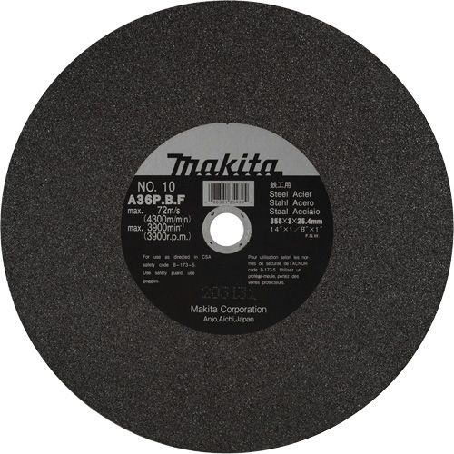 Metal Cutting Wheels, 14" x 1/8", 1" Arbor, Aluminum Oxide, 3900 RPM Ontario Packaging