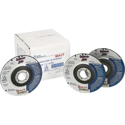 Cut-Off Wheel, 4-1/2" x 0.045", 7/8" Arbor, Type 27, Aluminum Oxide/Ceramic, 13500 RPM Ontario Packaging
