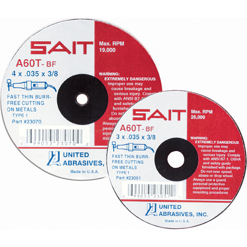 Meule &agrave; tronçonner, 5" x 0,045", Arbre de 7/8", Type 27, Oxyde d'aluminium/C&eacute;ramique, 12 200 Tr/min Ontario Packaging
