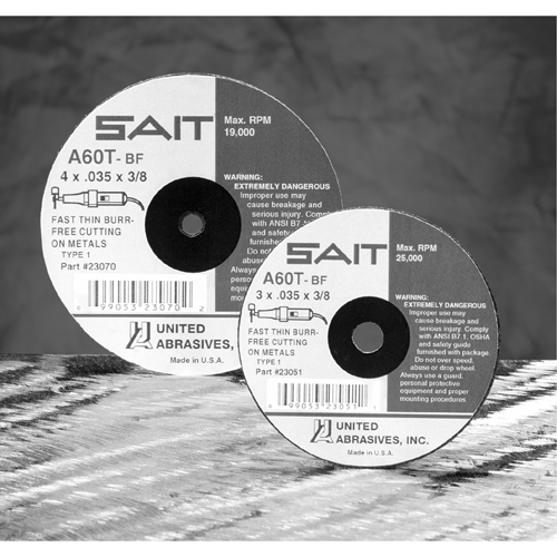 Meule &agrave; tronçonner, 5" x 0,045", Arbre de 7/8", Type 27, Oxyde d'aluminium/C&eacute;ramique, 12 200 Tr/min Ontario Packaging