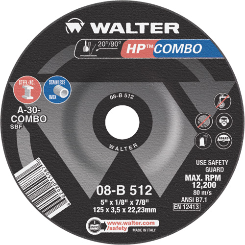 HP Combo Depressed Center Combination Wheel, 5" x 1/8", 7/8" Arbor, Type 27 Ontario Packaging