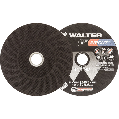 Zipcut Reinforced Cut-Off Wheel, 6" x 3/64", 7/8" Arbor, Type 1, Aluminum Oxide, 10200 RPM Ontario Packaging