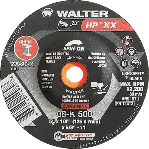 Double-X Depressed Centre Grinding Wheel, 5" x 1/4", 5/8"-11 Arbor, Type 27S Ontario Packaging