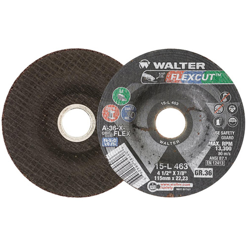 Meule FLEXCUT, 4-1/2", 36 Grain, Oxyde d'aluminium, 7/8", 13 300 Tr/min, Type 29 Ontario Packaging