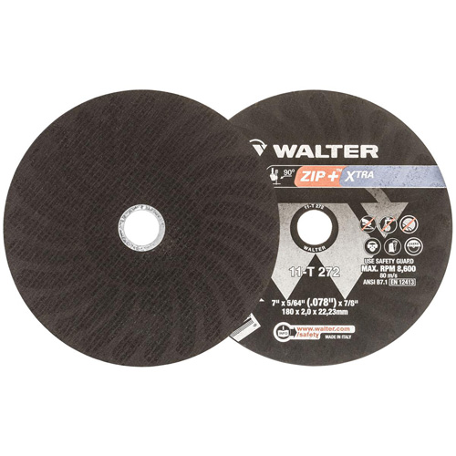 Zip+Xtra Heavy-Duty Cut-Off Wheel, 7" x 5/64", 7/8" Arbor, Type 1, Aluminum Oxide, 8600 RPM Ontario Packaging