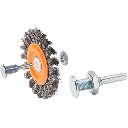 Reversible Mounted Knot-Twisted Wire Wheel, 4" Dia., 0.0118" Fill, 5/8" Arbor, Steel Ontario Packaging