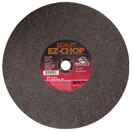 EZ-Chop&reg; Chop Saw Wheel, 14" x 3/32", 1" Arbor, Type 1, Aluminum Oxide, 4400 RPM Ontario Packaging