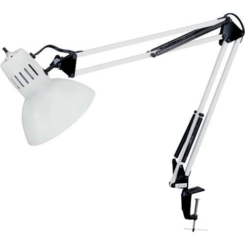 Swing Arm Clamp-On Desk Lamps, 100 W, Incandescent, C-Clamp, 36" Neck, White Ontario Packaging