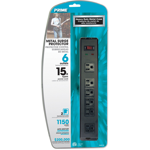 Protecteurs de surtension, 6 Prises, 1150 J, 1875 W, Cordon 15' Ontario Packaging