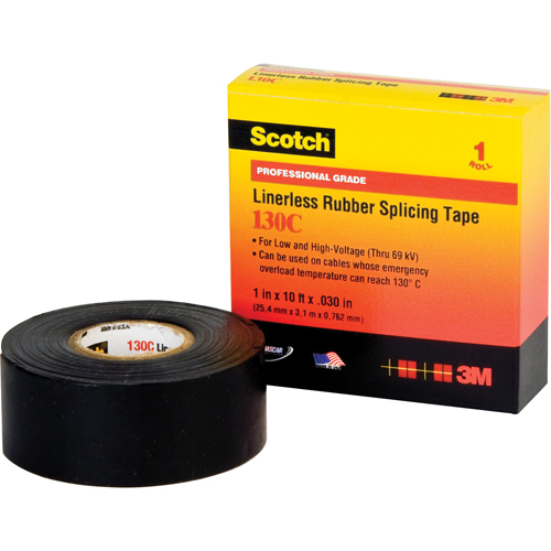 Rubans isolants en caoutchouc sans doublure Scotch 130C, 25,4 mm (1") x 9,14 m (30'), Noir Ontario Packaging