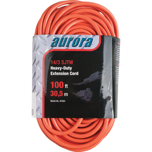 Vinyl Extension Cord, Outdoor, SJTW, 14/3 AWG, 13 A, 100' Ontario Packaging