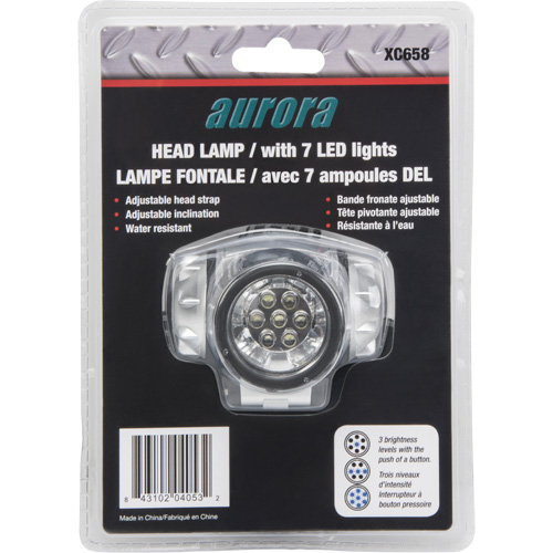 Lampe frontale, DEL, 28 lumens, 20 hres de fonctionnement, piles AAA Ontario Packaging