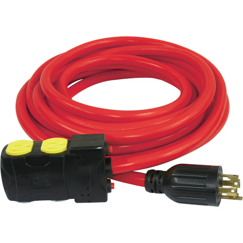 Generator Extension Cord with Resets, SJTW, 10 AWG, 20 A, 4 Outlet(s), 25' Ontario Packaging