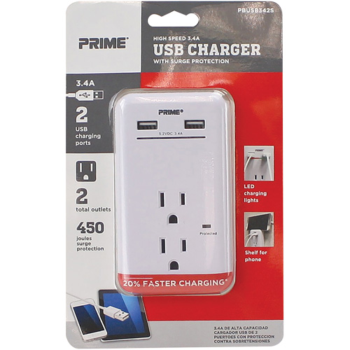 Prime&reg; USB Charger with Surge Protector Ontario Packaging