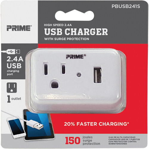 Prime&reg; USB Charger with Surge Protector Ontario Packaging