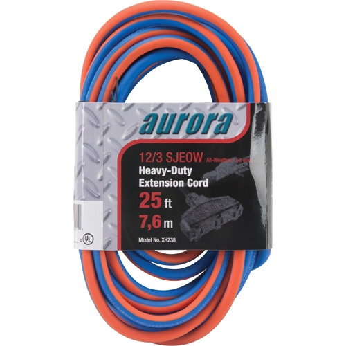 TPE-Rubber Extension Cord with Light Indicator, All-Weather, SJEOW, 12/3 AWG, 15 A, 3 Outlet(s), 25' Ontario Packaging