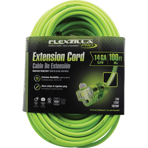 Flexzilla&reg; Pro Industrial Extension Cord, All-Weather, SJTW, 14/3 AWG, 15 A, 100' Ontario Packaging
