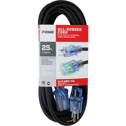 Cordon rallonge All-Rubber, Ext&eacute;rieur, SJOOW, AWG 14/3, 15 A, 25' Ontario Packaging