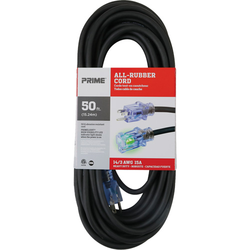 Cordon rallonge All-Rubber, Ext&eacute;rieur, SJOOW, AWG 14/3, 15 A, 50' Ontario Packaging