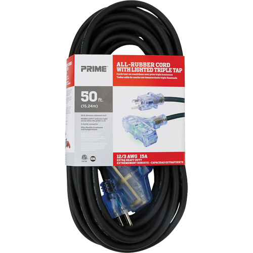 Cordon rallonge All-Rubber, Ext&eacute;rieur, SJOOW, AWG 12/3, 15 A, 3 prise(s), 50' Ontario Packaging