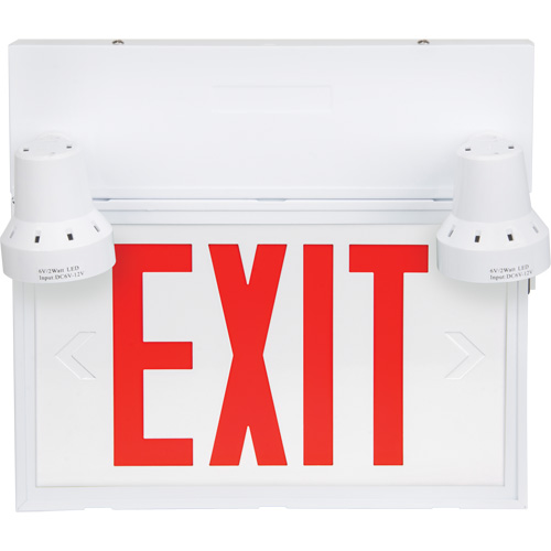 Exit Sign with Security Lights, LED, Battery Operated/Hardwired, 12-1/10" L x 11" W, English Ontario Packaging