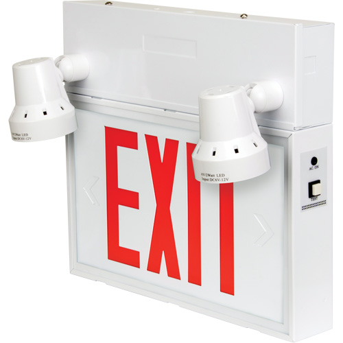 Exit Sign with Security Lights, LED, Battery Operated/Hardwired, 12-1/10" L x 11" W, English Ontario Packaging