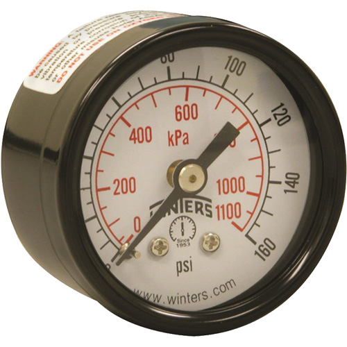 Economy Pressure Gauge, 1-1/2" , 0 - 160 psi, Back Mount, Analogue Ontario Packaging