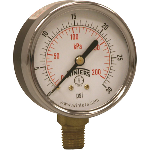 Manom&egrave;tre &eacute;conomique,  2-1/2", 0 - 30 psi, Fixation inf&eacute;rieure, Analogique Ontario Packaging