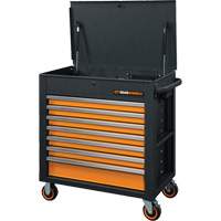GSX Series Rolling Tool Cart with Tilt Top, 7 Drawers, 35" L x 20" W x 39" H, Black/Orange AUW202 | Ontario Packaging