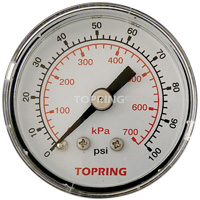 Pressure Gauge, 1-1/2" , 0 - 100 psi, Back Mount, Analogue BT905 | Ontario Packaging