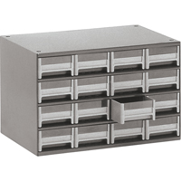 Modular Parts Cabinets, Steel, 16 Drawers, 17" x 10-9/16" x 2-1/8", Grey CA856 | Ontario Packaging