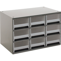 Modular Parts Cabinets, Steel, 9 Drawers, 17" x 10-9/16" x 3-1/16", Grey Ontario Packaging