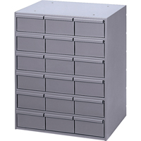 Casiers &agrave; tiroirs industriels, 18 tiroirs, 17-1/4" la x 11-5/8" p x 21-1/4" h, Gris Ontario Packaging