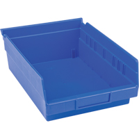 Plastic Shelf Bins, 8-3/8" W x 4" H x 11-5/8" D, Blue, 15 lbs. Capacity CB399 | Ontario Packaging