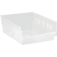 Shelf Bins, 8-3/8" W x 4" H x 11-5/8" D, Clear, 30 lbs. Capacity Ontario Packaging