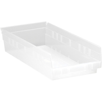 Shelf Bins, 8-3/8" W x 4" H x 17-7/8" D, Clear, 40 lbs. Capacity Ontario Packaging