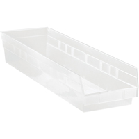 Shelf Bins, 6-5/8" W x 4" H x 23-5/8" D, Clear, 50 lbs. Capacity Ontario Packaging