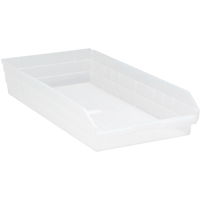 Shelf Bins, 11-1/8" W x 4" H x 23-5/8" D, Clear, 50 lbs. Capacity Ontario Packaging