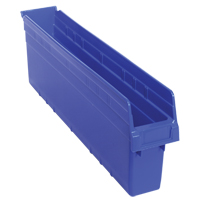 Store-Max Shelf Bins, 4-3/8" W x 8" H x 23-5/8" D, Blue, 68 lbs. Capacity Ontario Packaging
