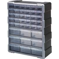 Drawer Cabinet, Plastic, 39 Drawers, 15" x 6-1/4" x 18-3/4", Black Ontario Packaging