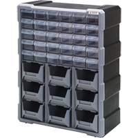 Drawer Cabinet, Plastic, 39 Drawers, 15" x 6-1/4" x 18-3/4", Black Ontario Packaging