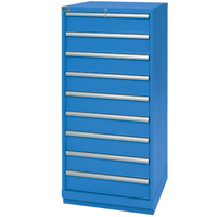 Armoires de rangement avec tiroirs, 9 tiroirs, 28-1/4" la x 28-1/2" p x 59-1/2" h, Bleu brillant Ontario Packaging